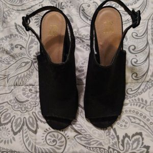 Suede Black Strapped Chunky Heel Shoes